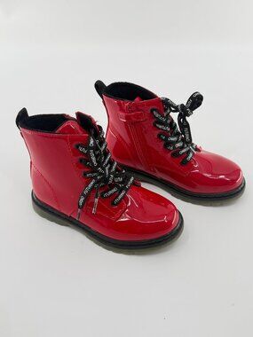 Futurino Kids Red Patent Combat Boots Size EU 30 Lace Up Side Zip EUC